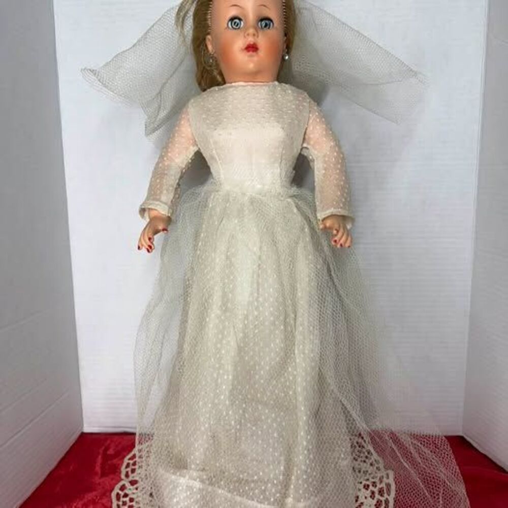 Vintage Bride Doll in White Lace Gown 1950s